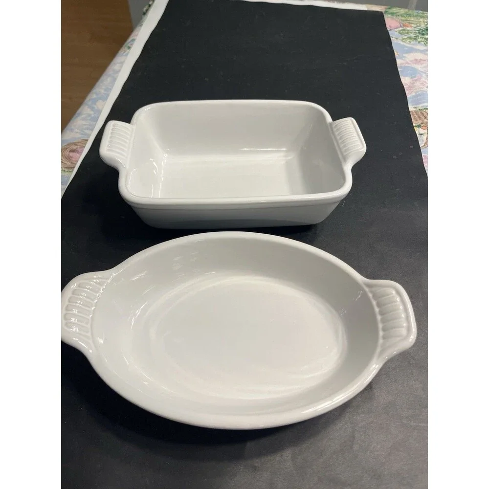 LE CREUSET Stoneware Rectangular & Oval Baking Dish Cotton White New
